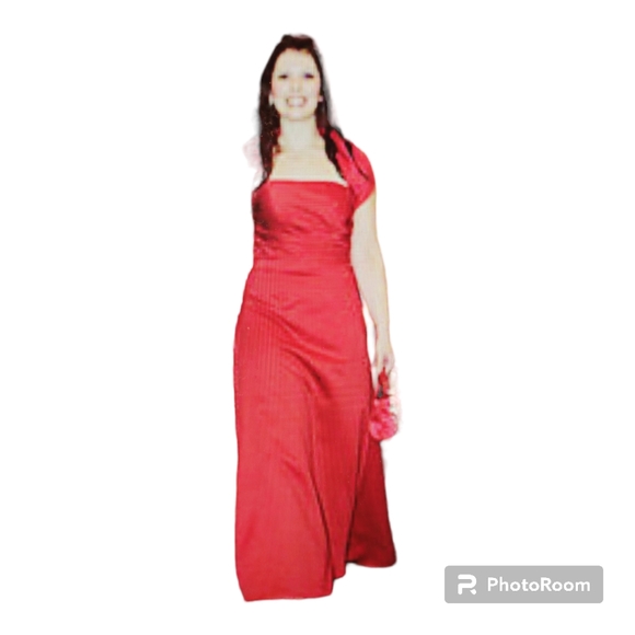 Red Strapless A-Line Ball Gown with Shawl - Picture 9 of 9